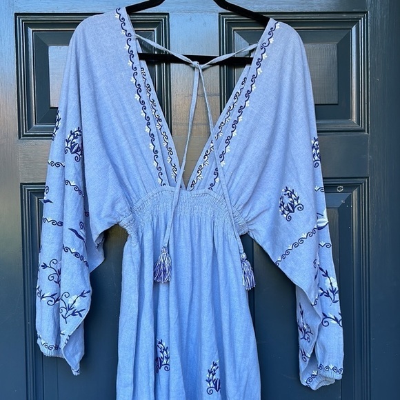 Misa Los Angeles Chantal Embroidered Cotton Chambray India Maxi Dress Small - Picture 9 of 16